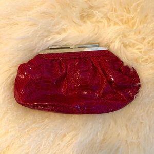 Aldo Maroon Snakeskin Red Patent Clutch
